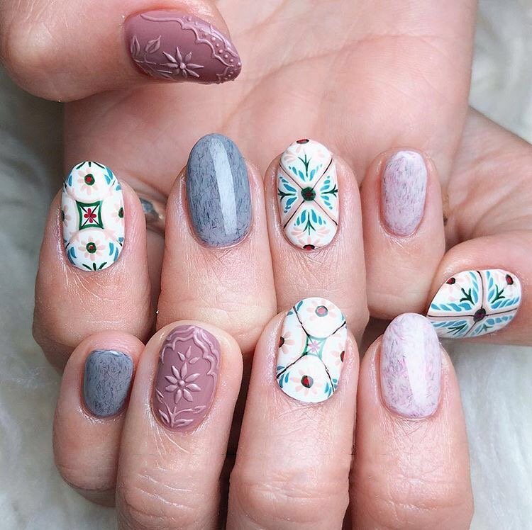 奶油皮纹法式格纹美甲教程,皮草胶美甲款式图案