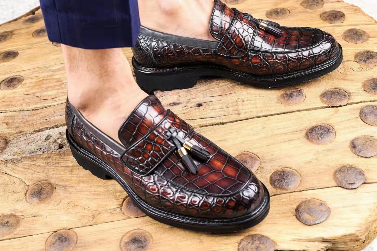 男士鳄鱼真皮手工定制皮鞋,手工鳄鱼皮鞋定制