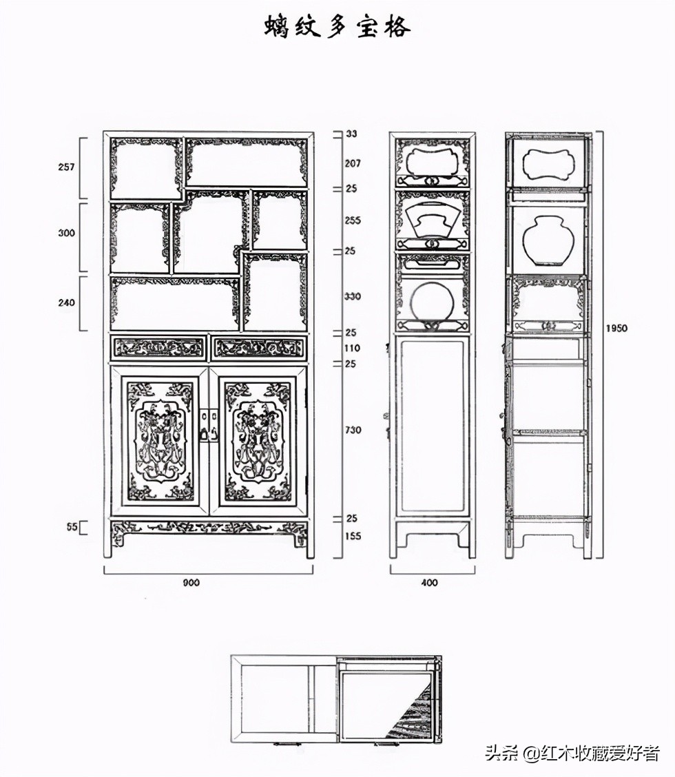 中国传统家具手绘三视图,古典家具设计图纸