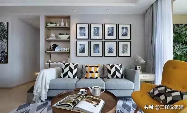 电视背景墙与沙发墙不对称效果图,现在装修沙发背景墙流行什么风格