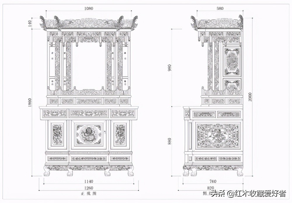 中国传统家具手绘三视图,古典家具设计图纸