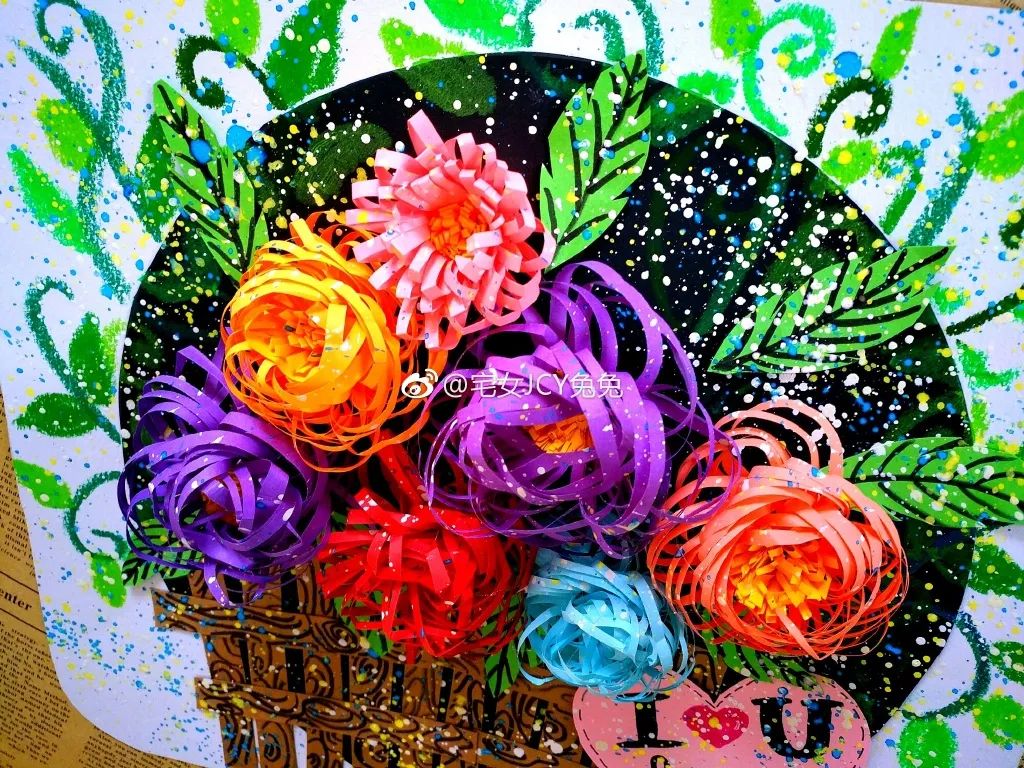 儿童节手工绘画花束,大班感恩节美术创意画花束名字