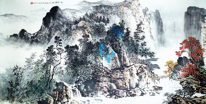 昌林水墨荷花国画,杨昌林山水画