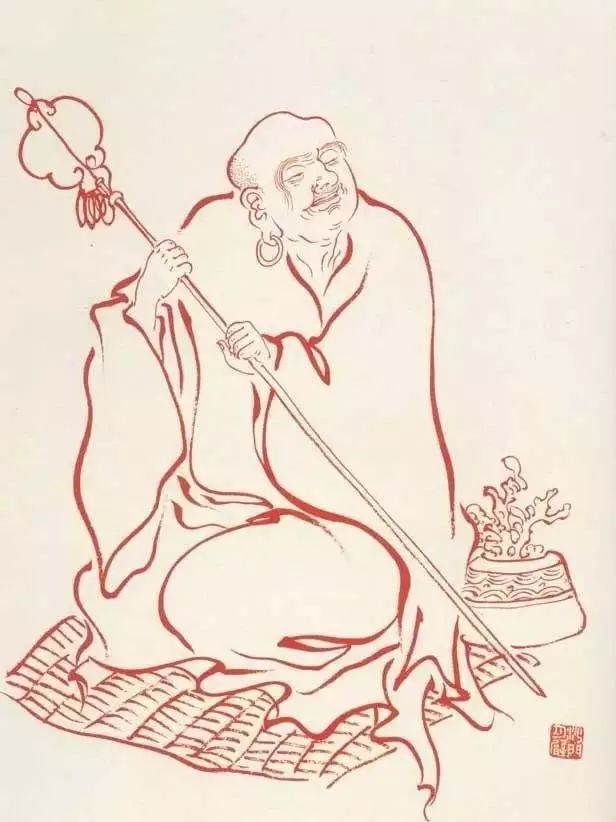 弘一法师的蓝底描金十八罗汉作品,弘一大师100万罗汉图写意