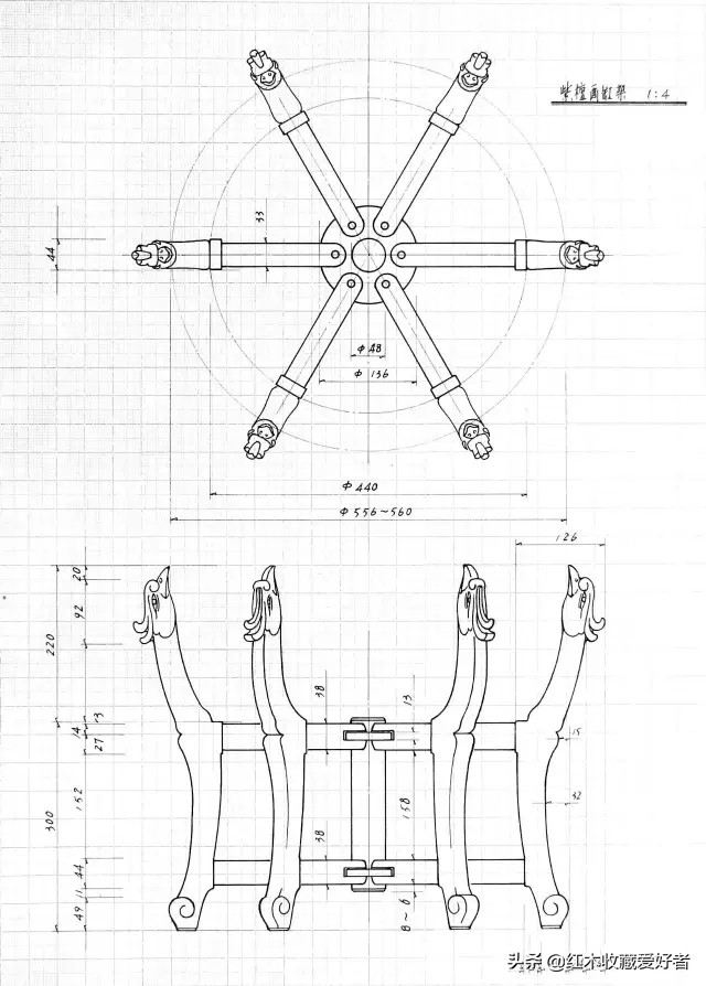 中国传统家具手绘三视图,古典家具设计图纸