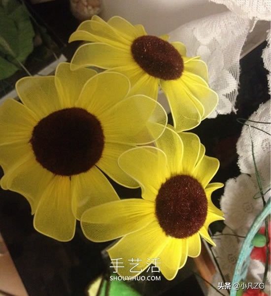 简单的丝网花制作教程,向日葵丝网花制作没有胶枪