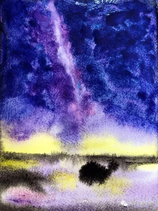 紫色粉色星空画画教程,水彩画紫色星空
