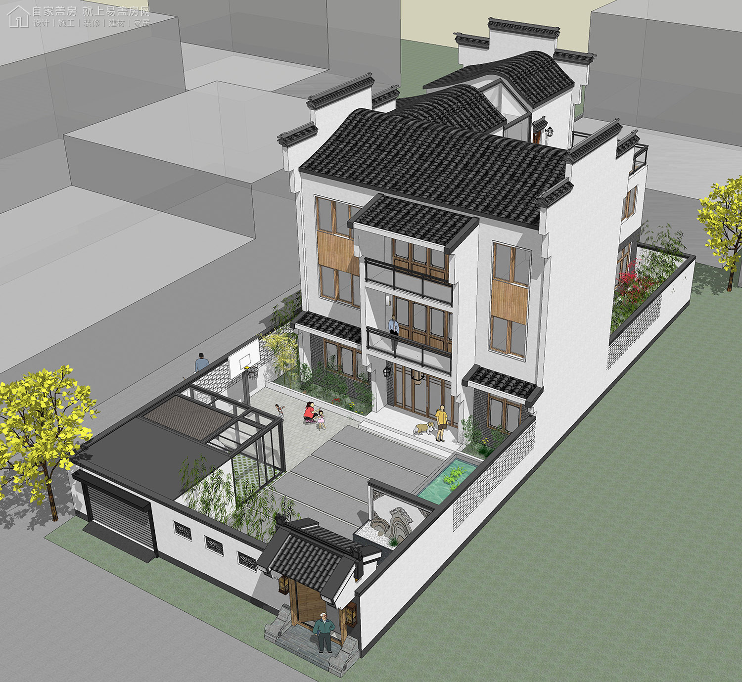 三层新中式别墅全套设计图纸,新中式合院别墅户型图纸