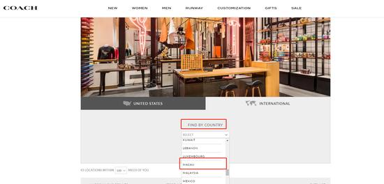 coach蔻驰T恤与官网将香港、澳门和台湾列为国家