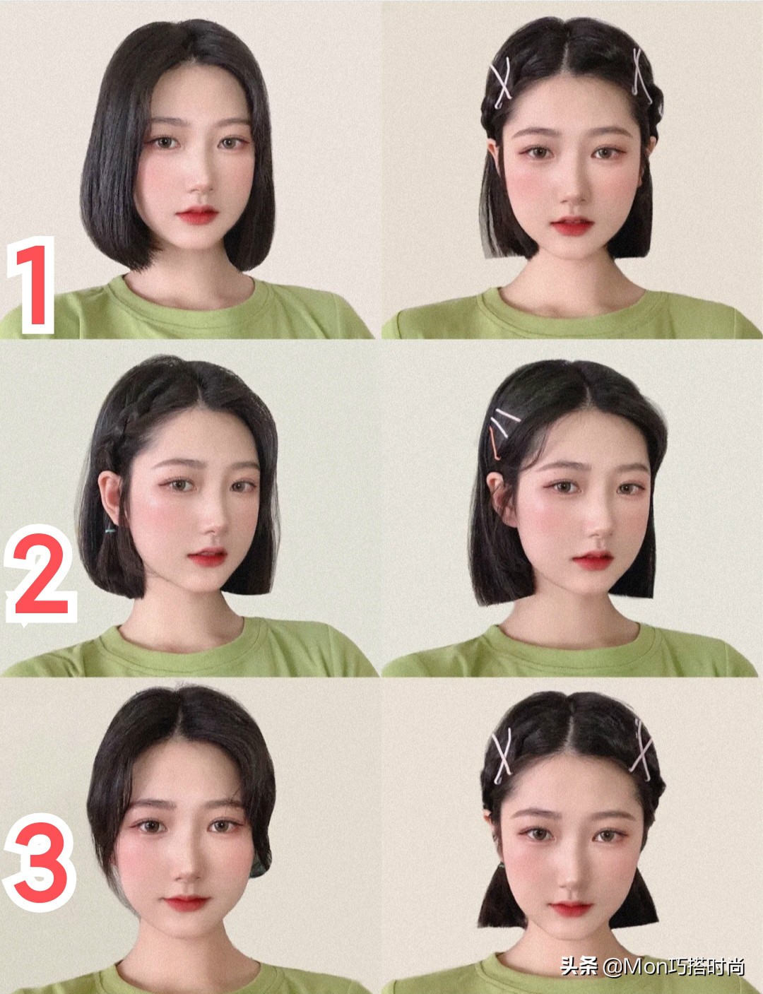 短发半扎发简单好看女生,夏天短发脸大的女生适合什么扎发