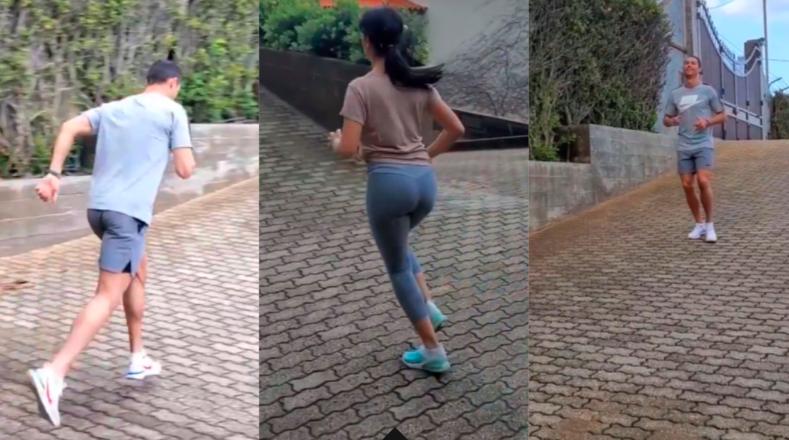 C罗晒居家锻炼视频，女友乔治娜素颜穿运动装跑步