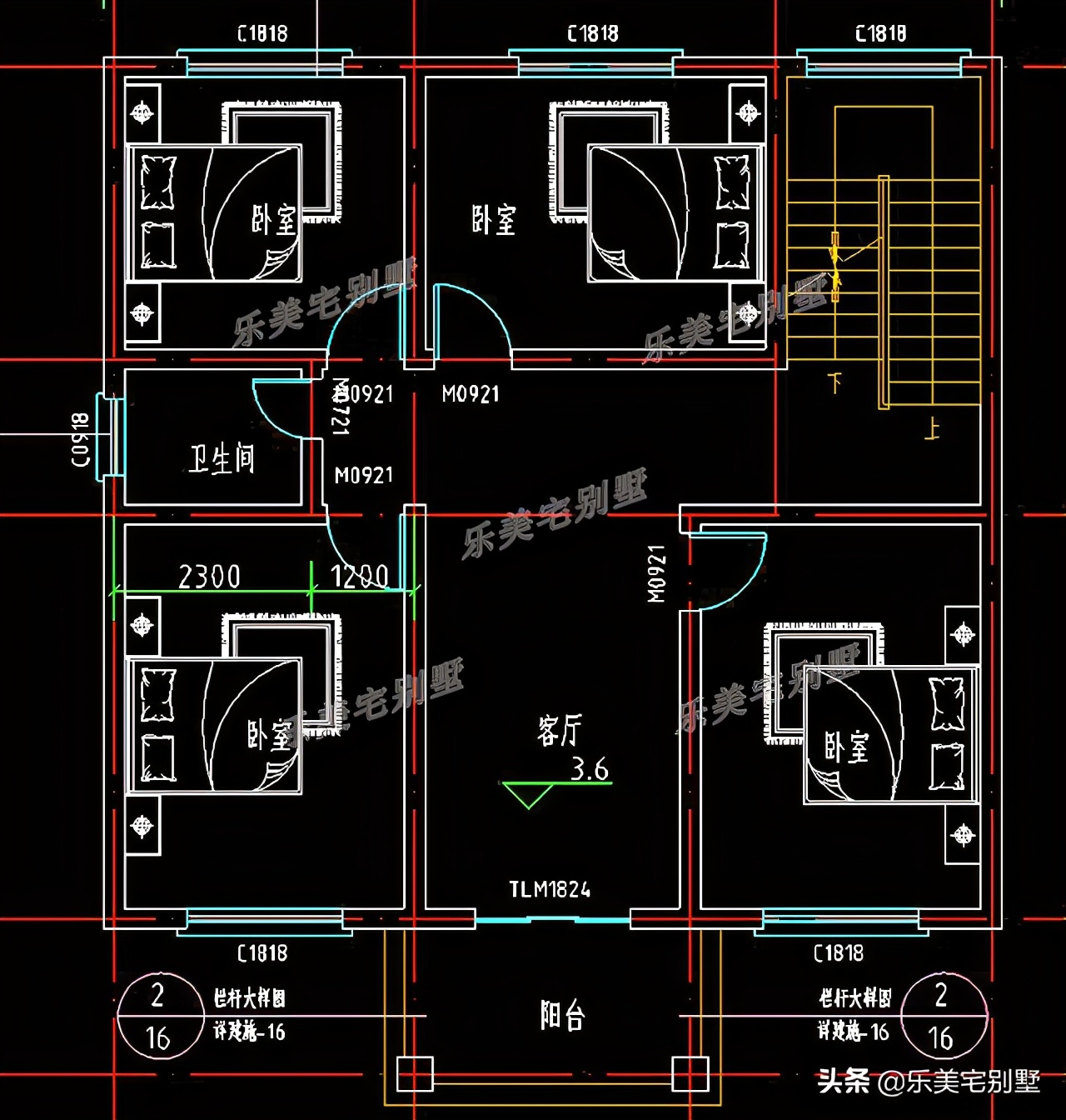 10x10米三层平顶别墅免费图纸,三层双拼复式9x10别墅户型图纸