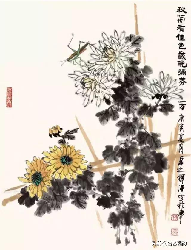 写意菊花小品国画大全,国画写意菊花和螃蟹