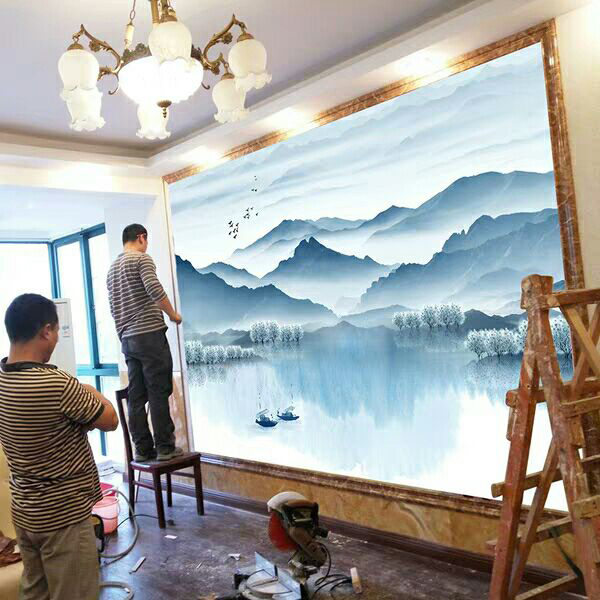 电视背景墙有山水忌讳么,岩板山水电视背景墙效果图