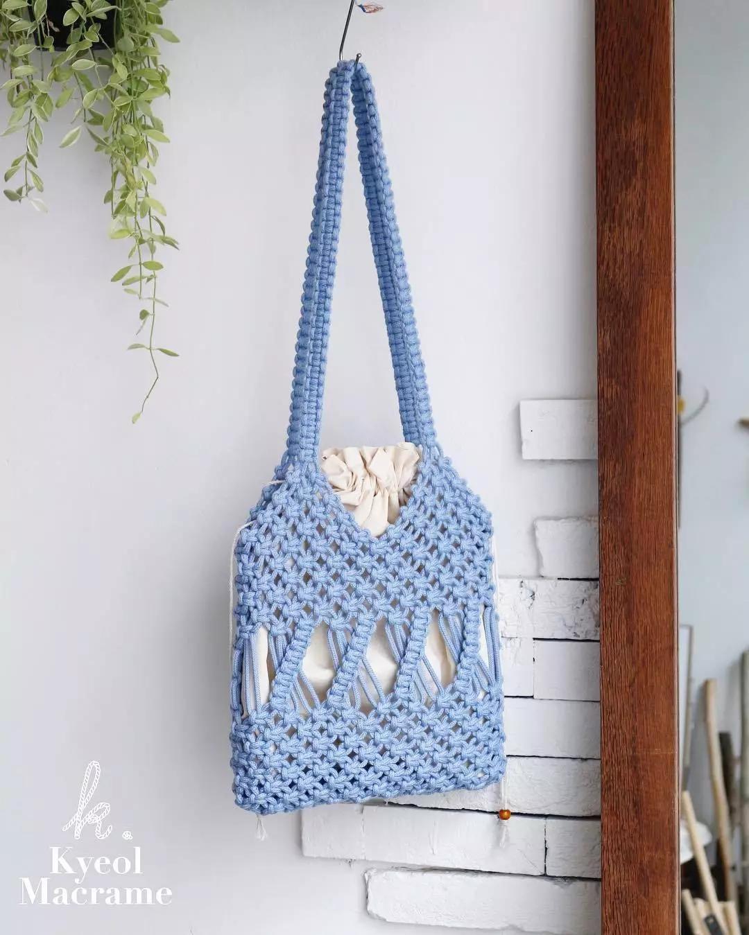 钩织网兜手袋,钩织收纳网兜小包最新