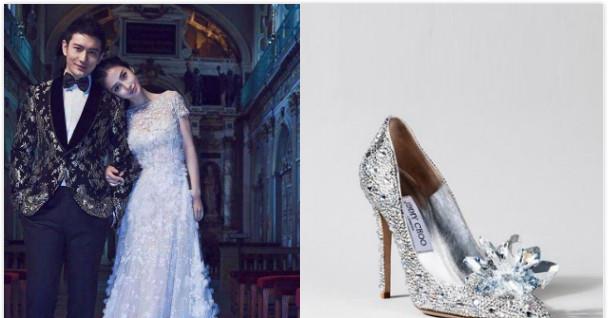 杨颖刘诗诗婚服,杨颖水晶鞋婚鞋