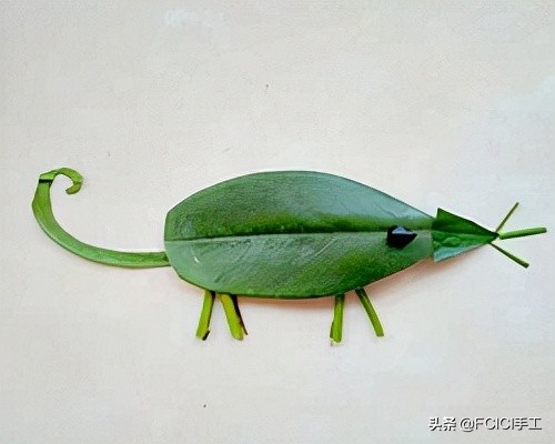 秋天落叶拼成的动物,树叶创意手工动物