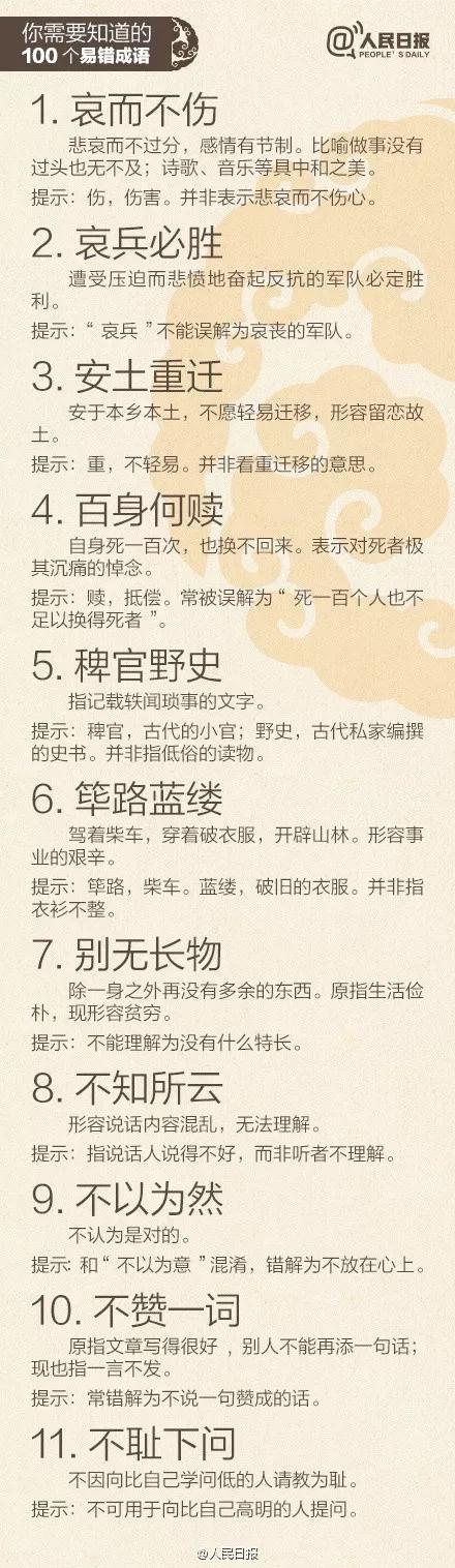 人民日报100个易错字,人民日报易错成语