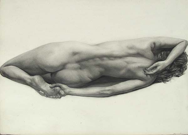 唯美风格素描画,妖娆的背影素描画