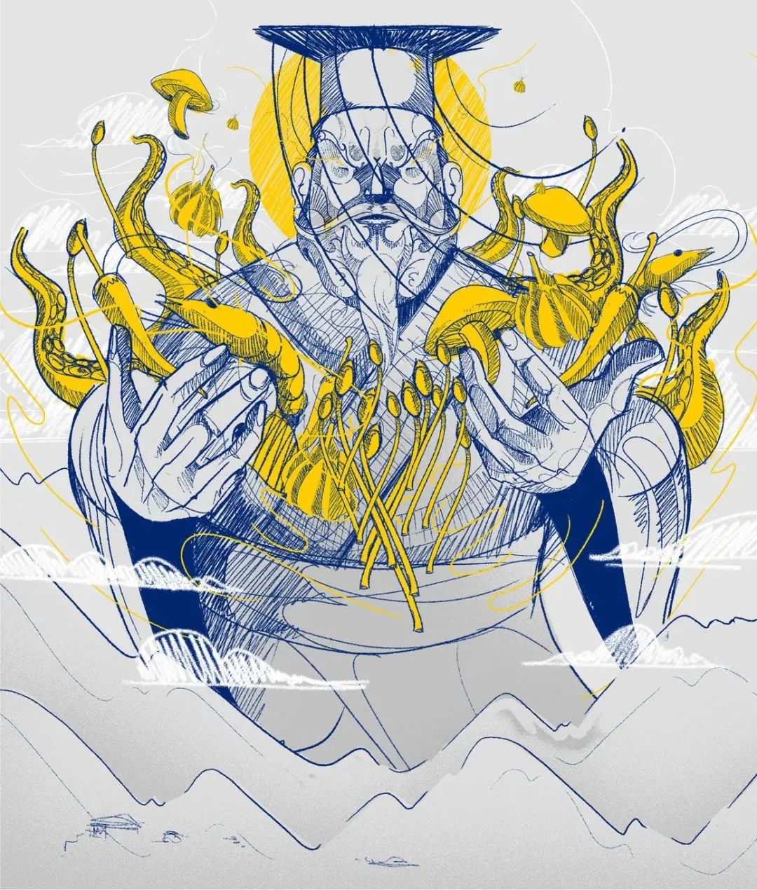 画面冲击感强烈的插画,这种手绘插画是用什么笔画的