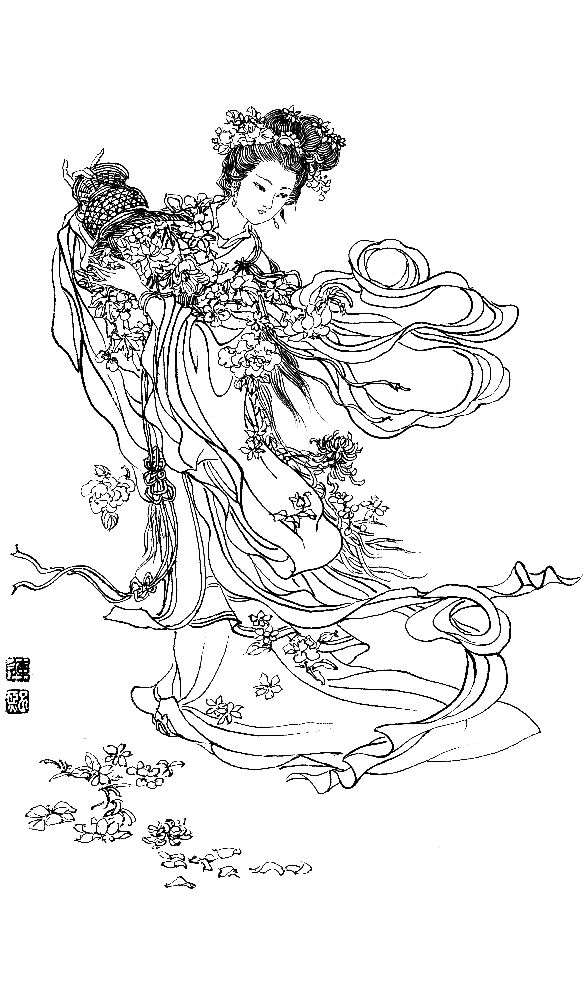 彭连熙工笔白描人物作品,工笔戏曲净角人物白描底稿