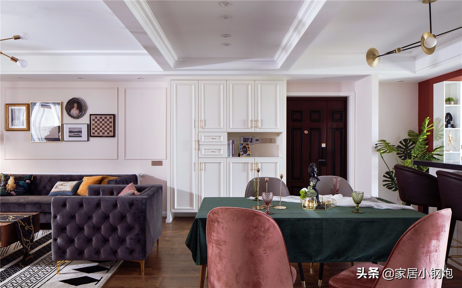 灰蓝背景墙效果图现代简约2021年,136平方现代风格大砖背景墙