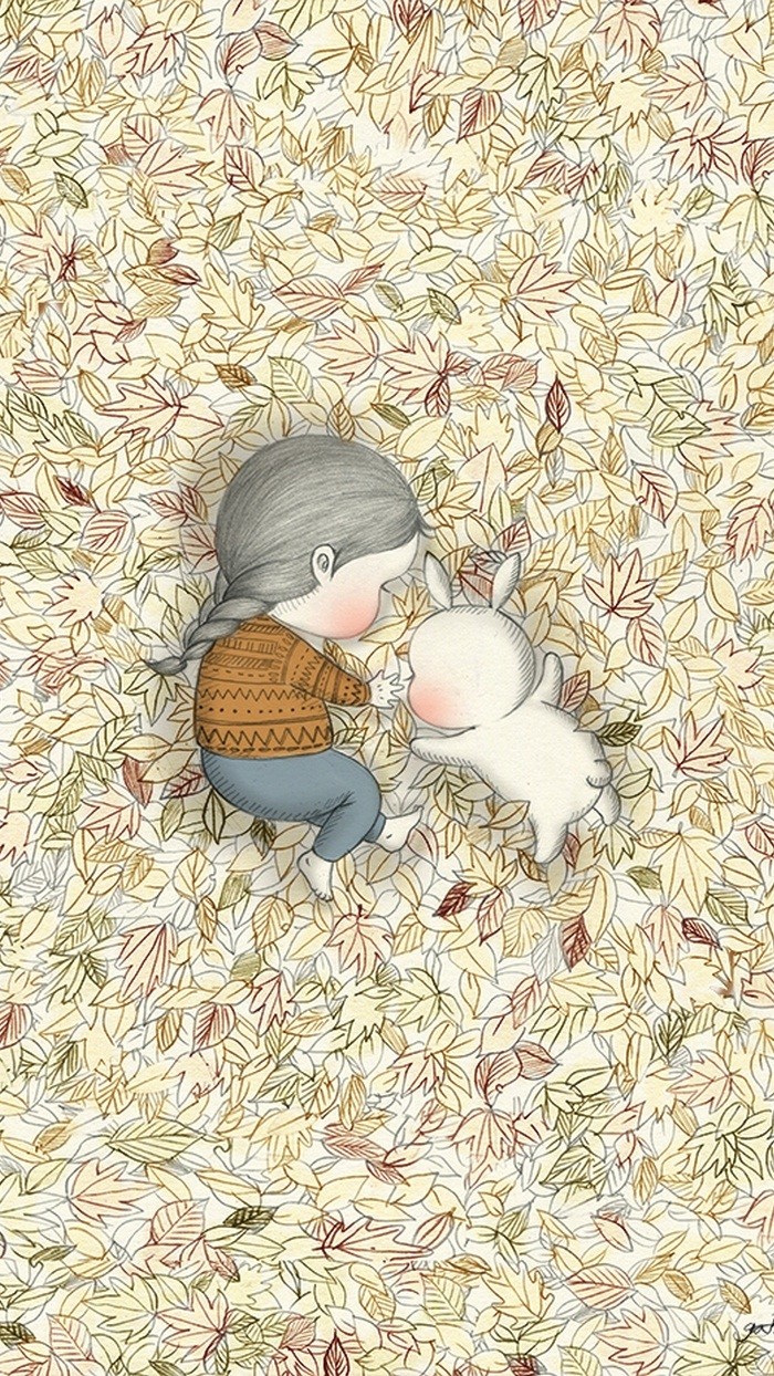 少女与兔子插画,兔子手绘创意插画