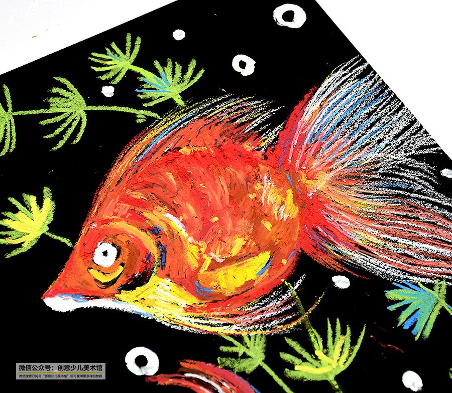 海边风景油画棒教程儿童画,油画棒画美人鱼儿童