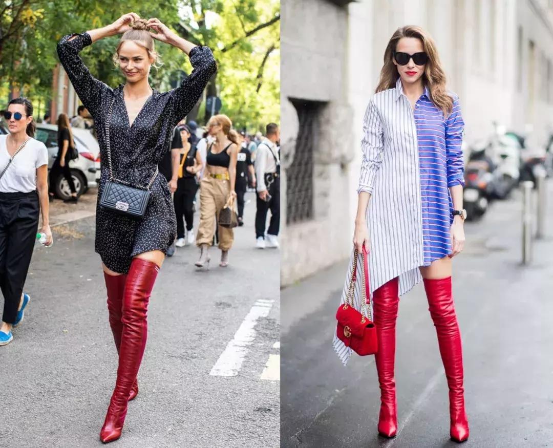 袜靴裙装解锁超能打的时髦组合,袜靴穿搭裙子