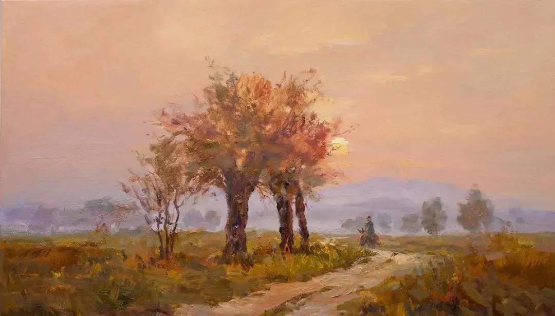 氛围感风景油画作品简单初学者,简单的小清新系油画