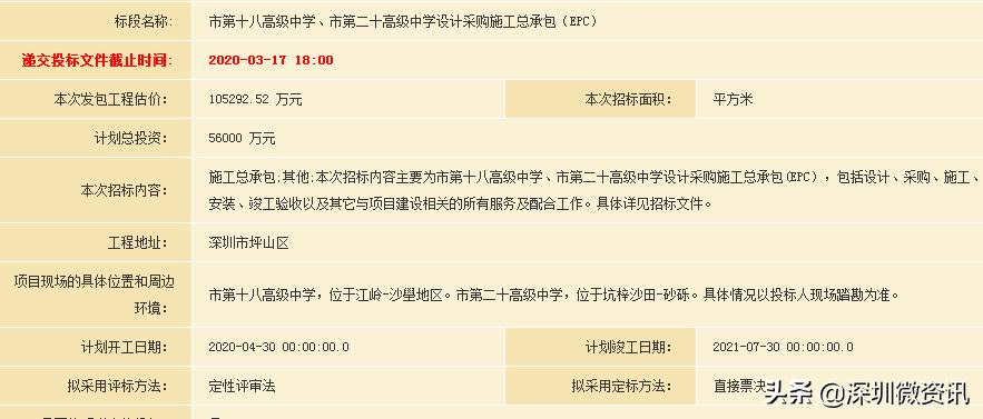 深圳近期招标项目,深圳即将动工的中学