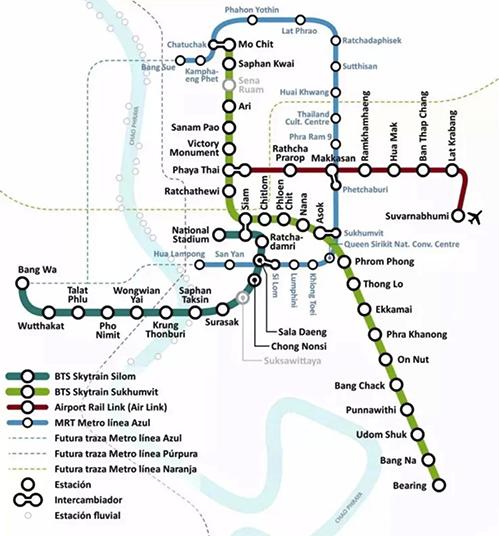 曼谷机场bts线路图,曼谷机场线和mrt是通票吗