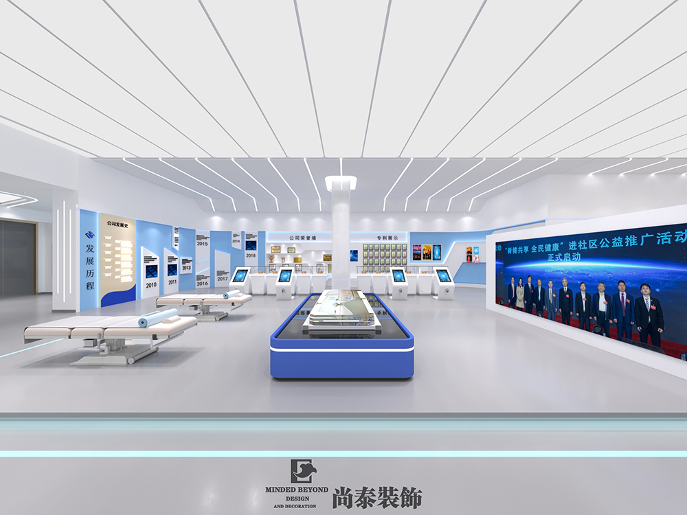 650㎡医疗展厅设计,不是所有的“蓝+白”都能玩得这么大气的