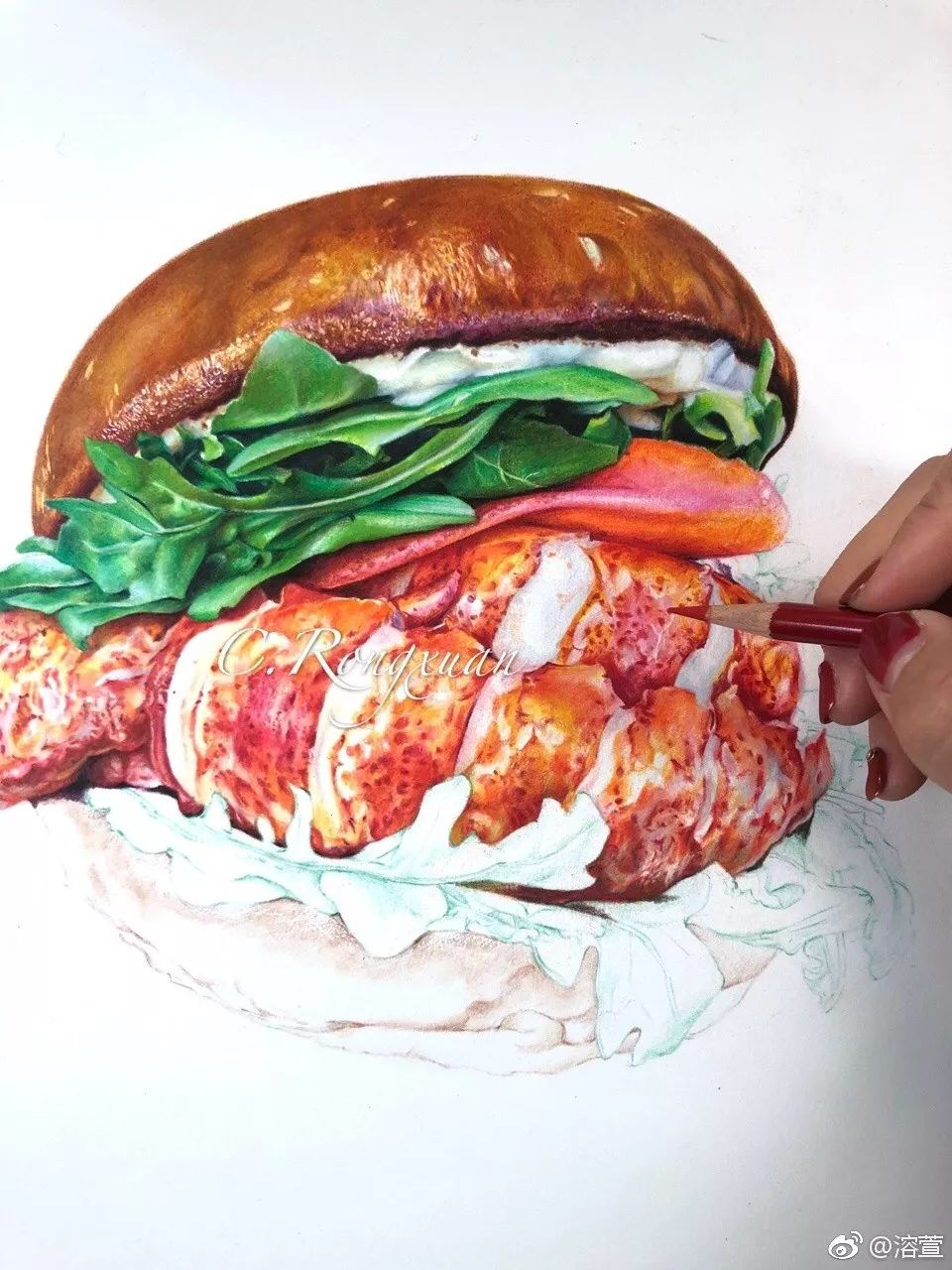 彩铅画美丽的山水画,彩铅画美人蝴蝶