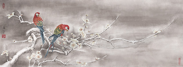 水仙花国画花鸟画图片欣赏,中国画花鸟画背景图片大全