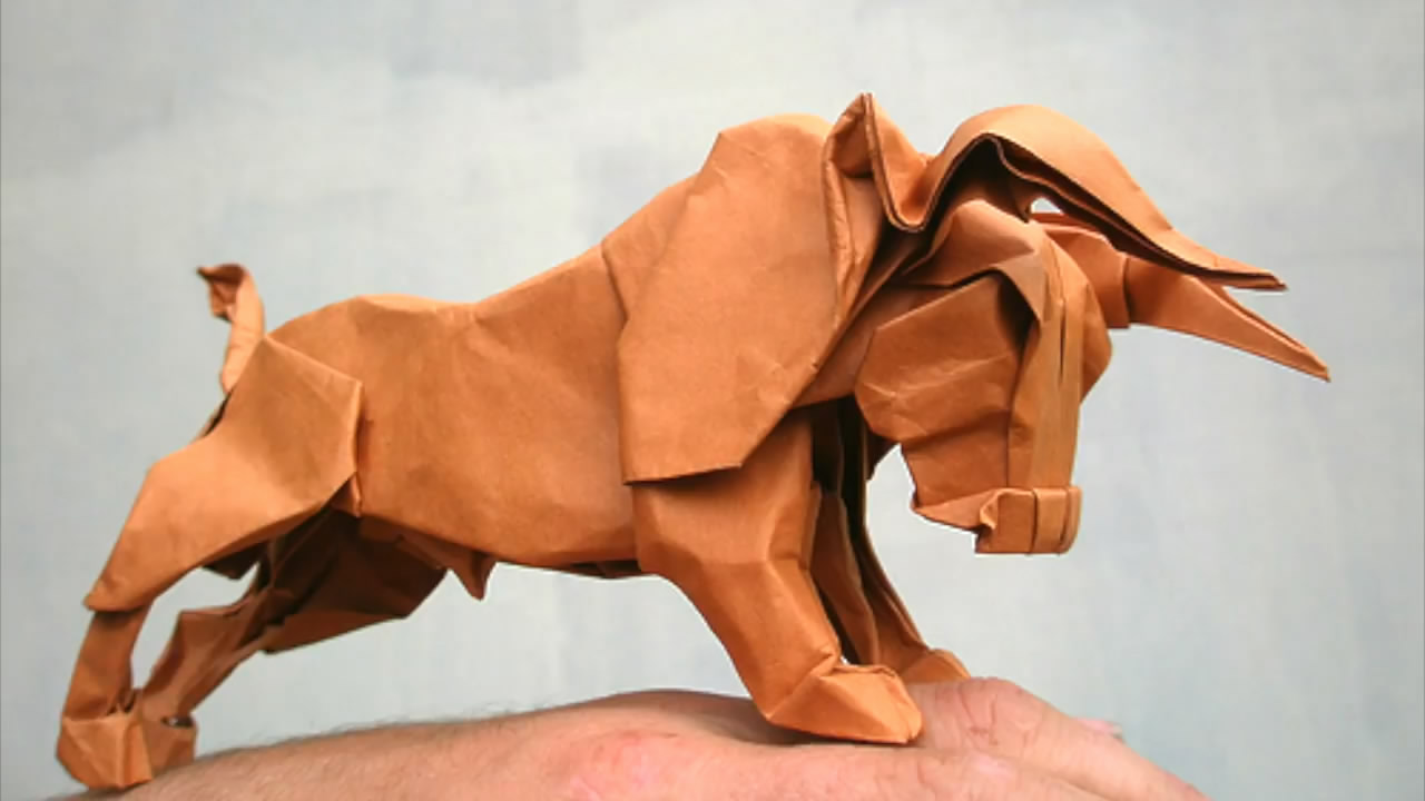 立体公牛折纸教程,凶猛公牛折纸
