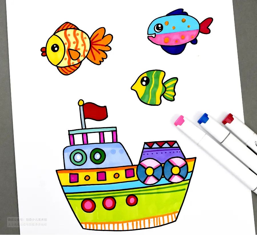 儿童画船简单又漂亮,儿童画作品船