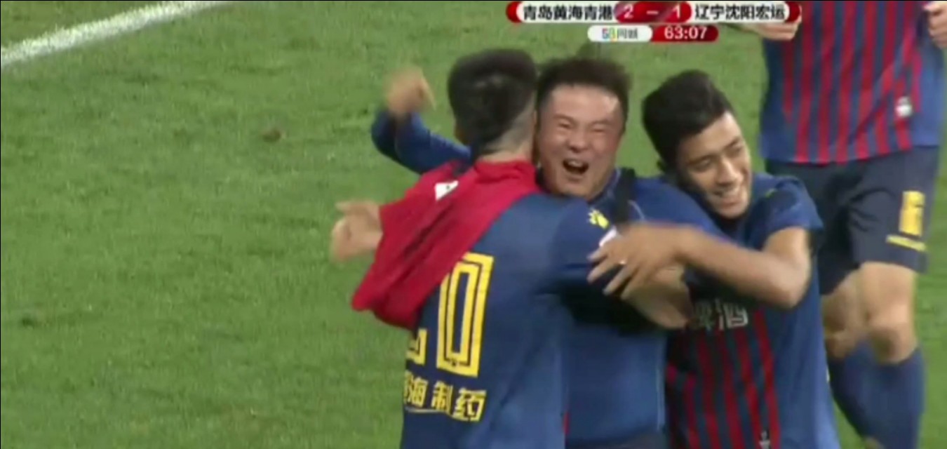 GIF中甲:青岛黄海3:1辽宁宏运，黄海队联赛积分进入升级区
