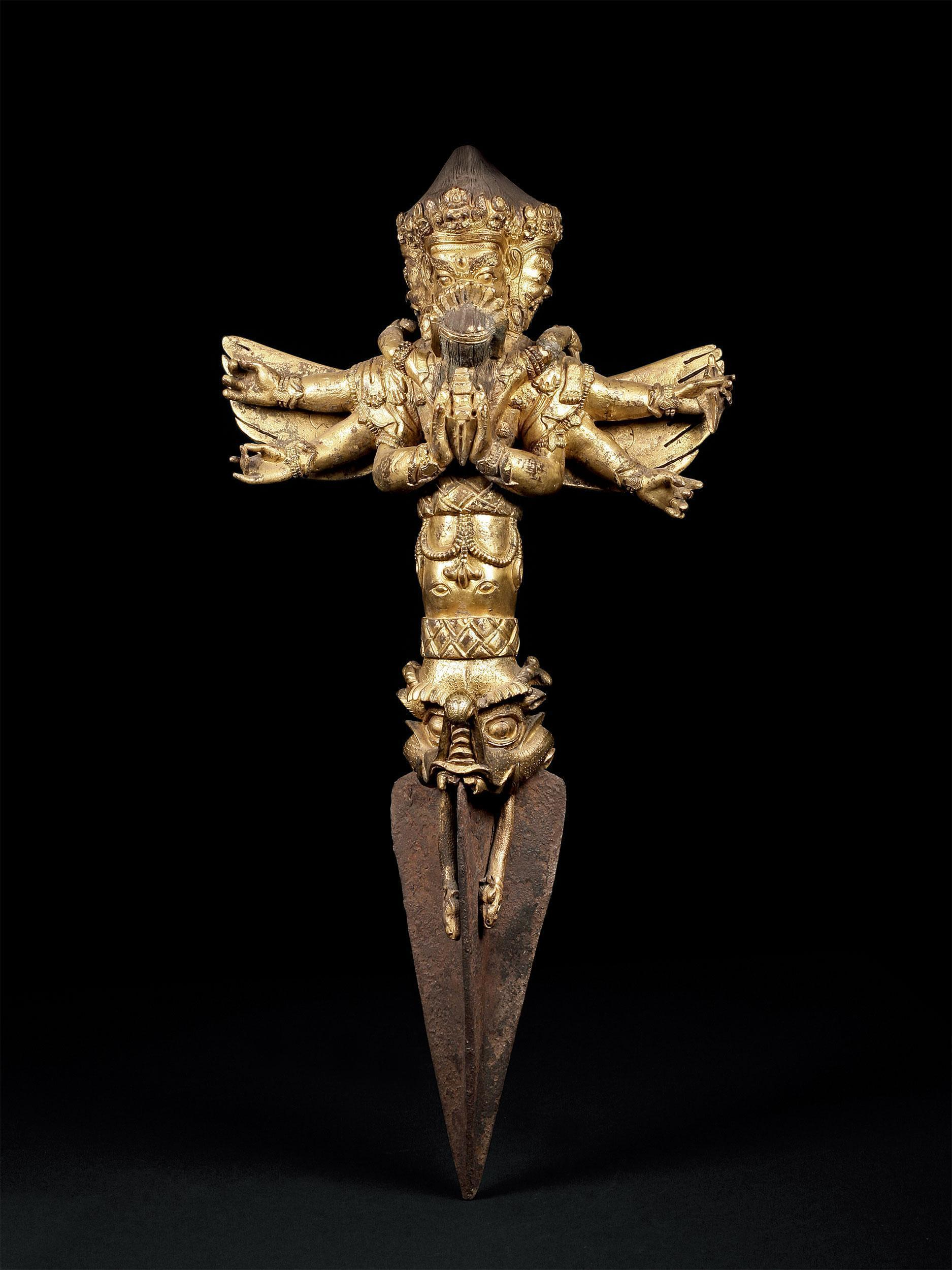 18世纪铜鎏金金刚杵,金刚橛钺刀