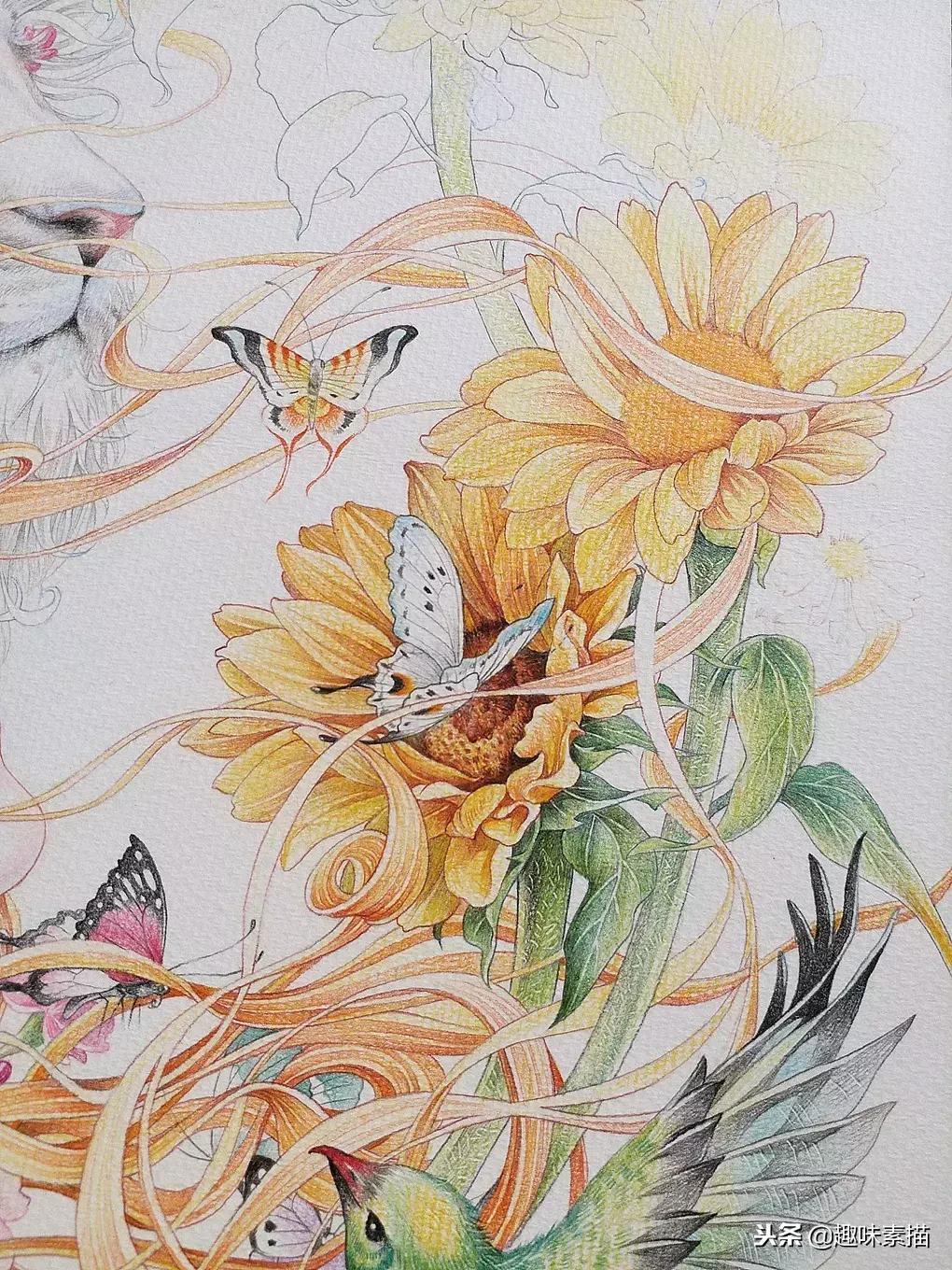 超精细彩铅人像素描,简单又漂亮的彩铅插画