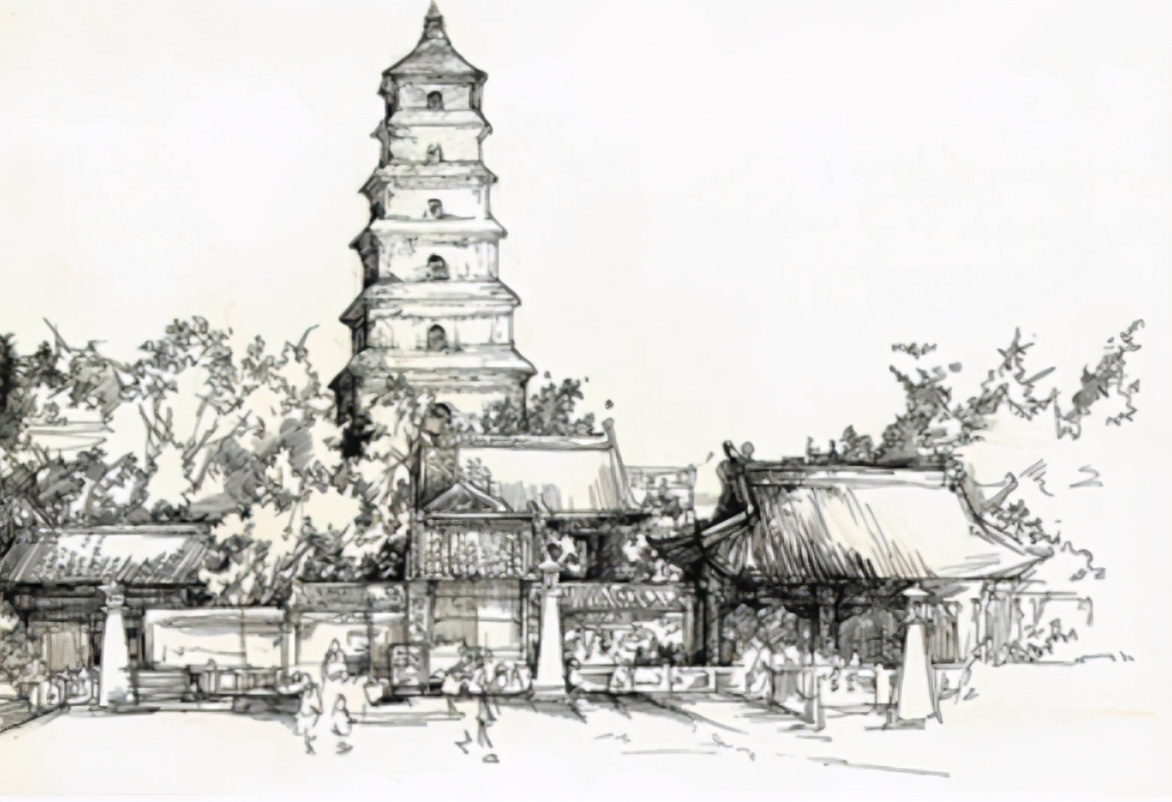 西安历史古建图,西安历史建筑手绘图
