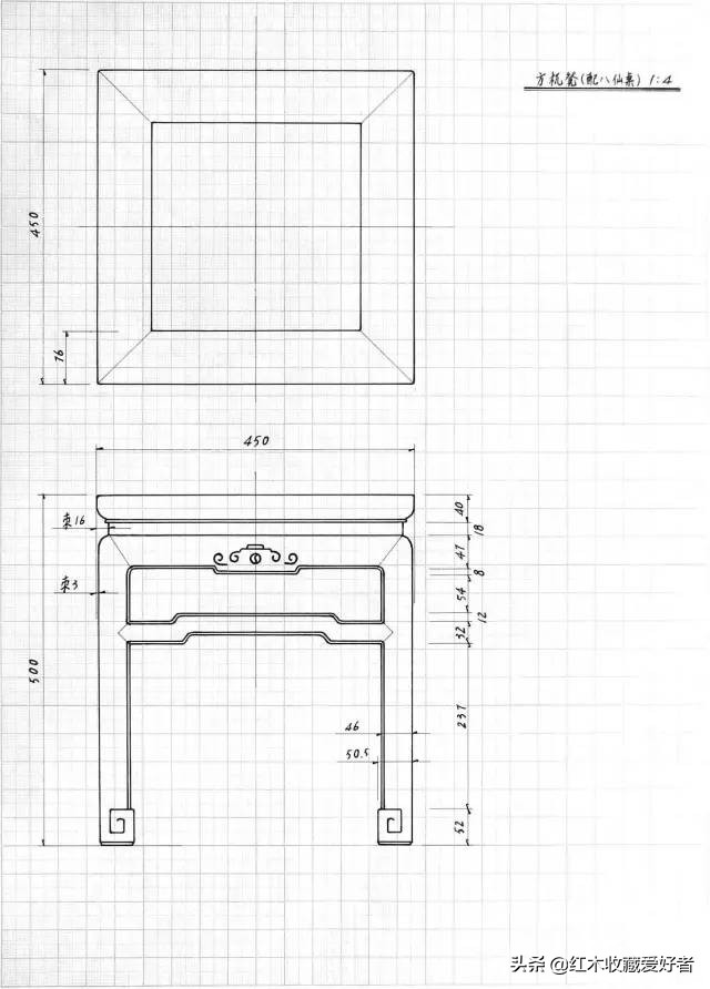 中国传统家具手绘三视图,古典家具设计图纸