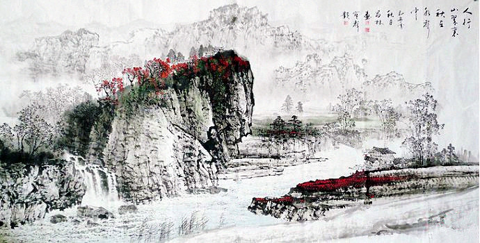 杨昌林山水画,现代水墨林溪山水画