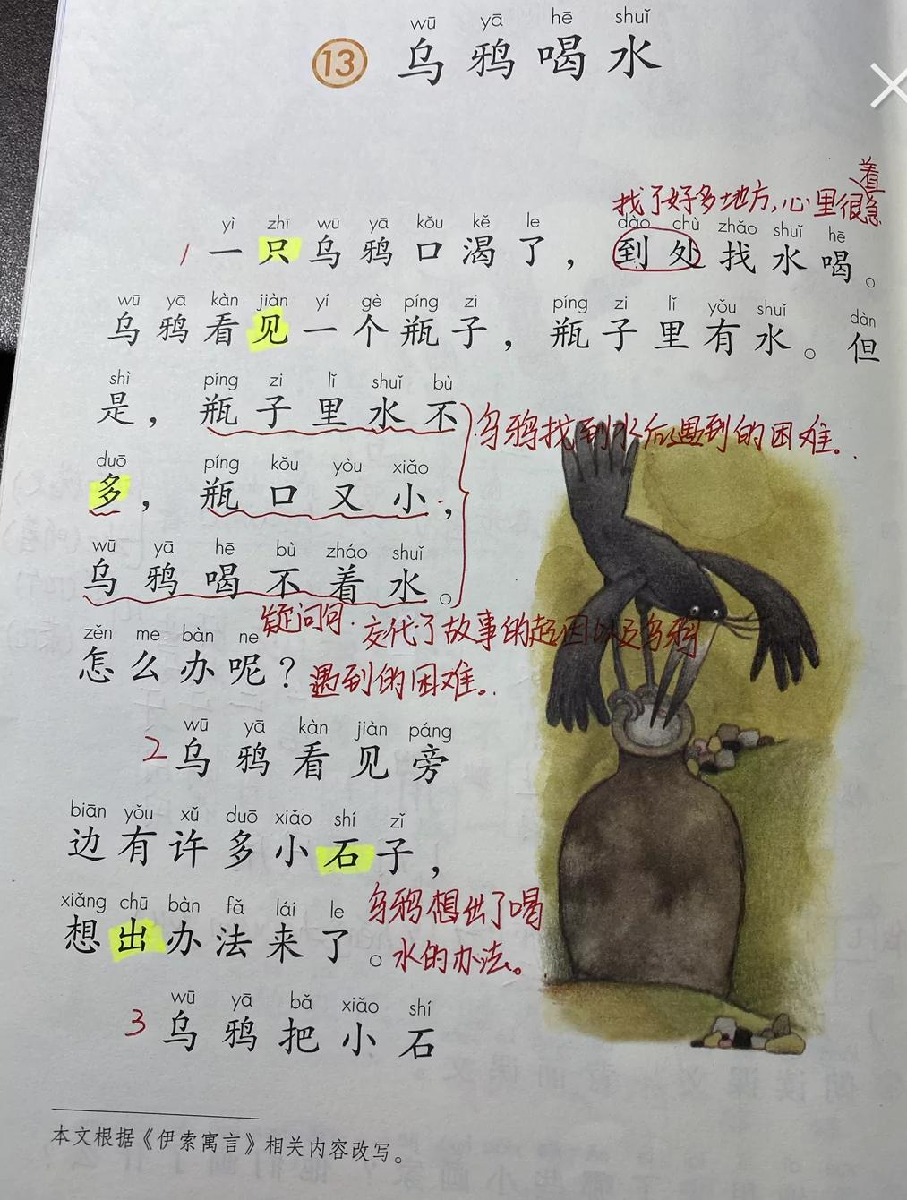 一年级语文上册乌鸦喝水,一年级上册第13课乌鸦喝水