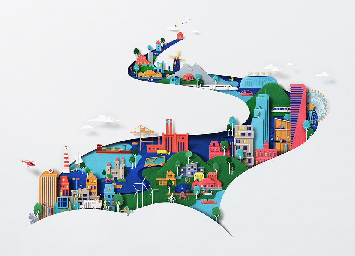 EikoOjala剪纸风格的NOKIA5G主题插画作品