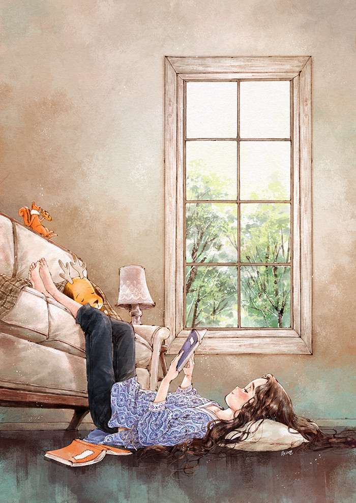 韩国插画师森林女孩日记图文,水彩插画森林女孩日记