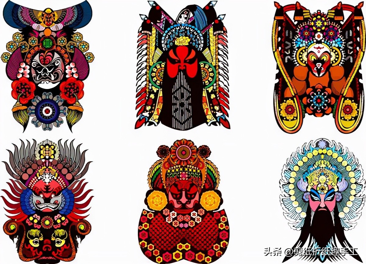 民俗剪纸戏曲脸谱剪纸图案欣赏,花旦脸谱简笔画简单又好看剪纸