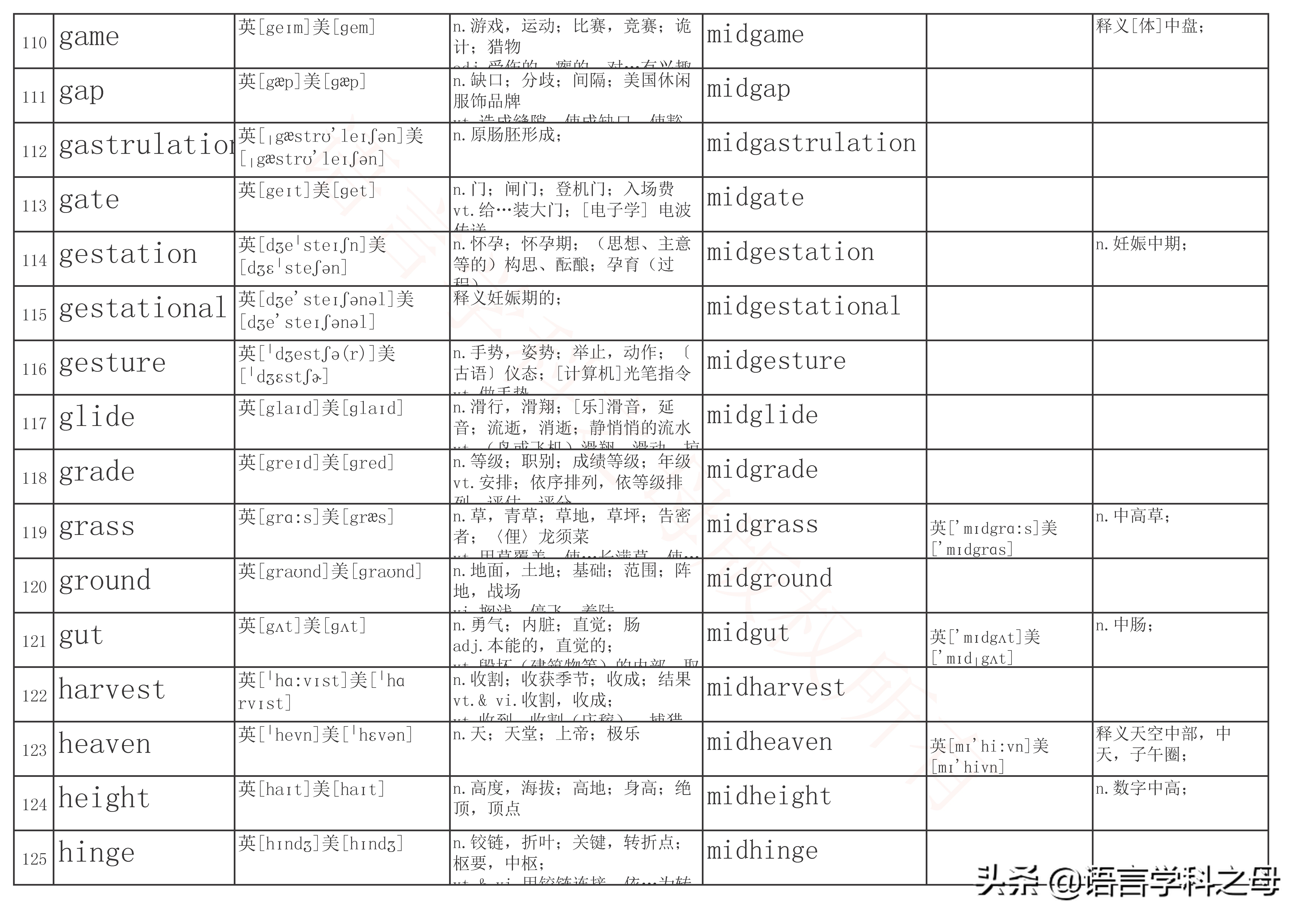 mid作前缀的单词大全,mid前缀的单词
