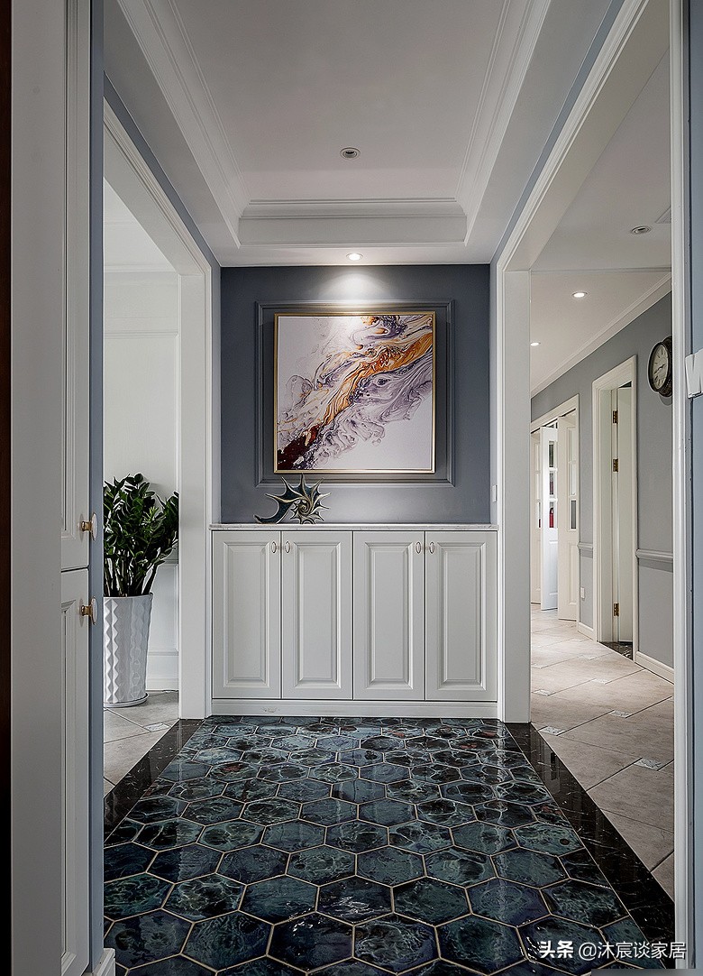 入门现代美式大气高端玄关,夫妻俩简单毛坯房装修