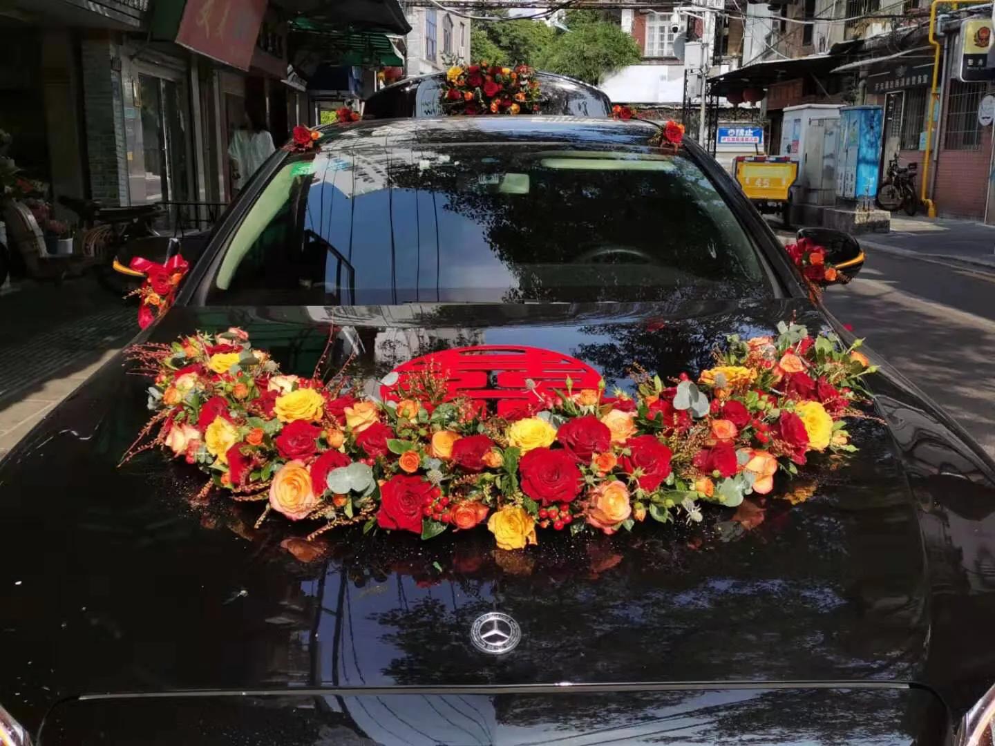 头车婚车装饰鲜花样式,婚车头车装饰图片大全